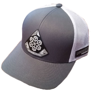 P&P PATROL PATCH  (gray flake/white circles) Pacific Headwear 104C Trucker Mesh Snap Back Baseball Cap GRAPHITE/WHITE