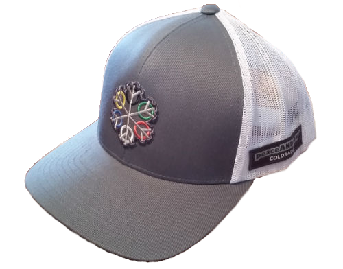 ZEN 6 Point Logo (gray flake/world circles) Pacific Headwear 104C Trucker Mesh Snap Back Baseball Cap GRAPHITE/WHITE