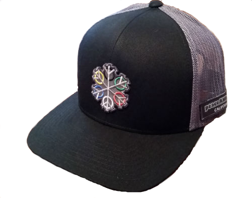 ZEN 6 Point Logo (gray flake/world circles) Pacific Headwear 104C Trucker Mesh Snap Back Baseball Cap BLACK/GRAPHITE