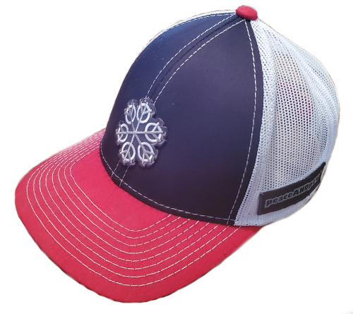 ZEN 6 Point Logo (gray flake/white circles) Outdoor Cap MB-800P Mesh Back hook and loop RED/WHITE/BLUE